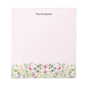 Bloc-note Fleurs sauvages floraux rose et jaune personnalisé