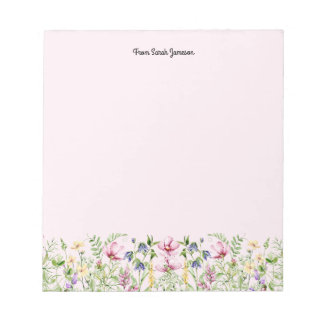 Bloc-note Fleurs sauvages floraux rose et jaune personnalisé