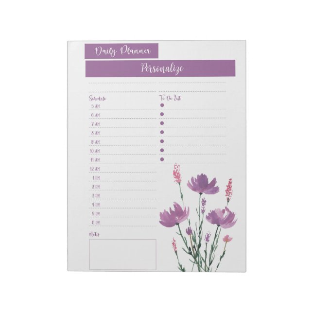 Bloc-note Fleurs Sauvages Lavande Purple Planificateur Quoti (Tourné)