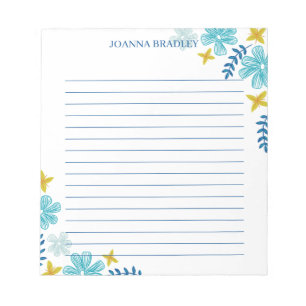 Bloc-note Fleurs Tropicales Bleues Jaunes - Liner