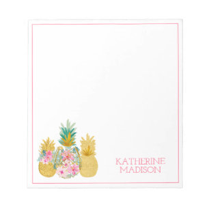 Bloc-note Fleurs tropicales de ananas rose et or