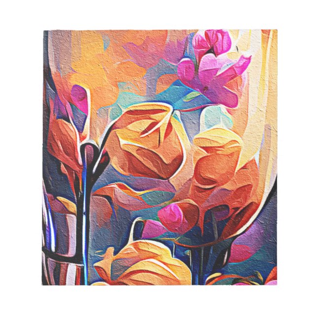 Bloc-note Floral Abstract Art Orange Red Blue Flowers (Devant)