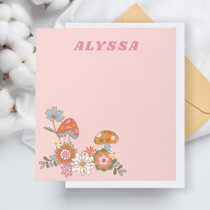 Bloc-note Floral et champignons Moderne Pastel rose
