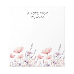 Bloc-note Floral Fleur sauvage d'aquarelle personnalisée mod