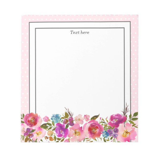 Bloc-note Floral Monogramme initial, fleur aquarelle (Devant)