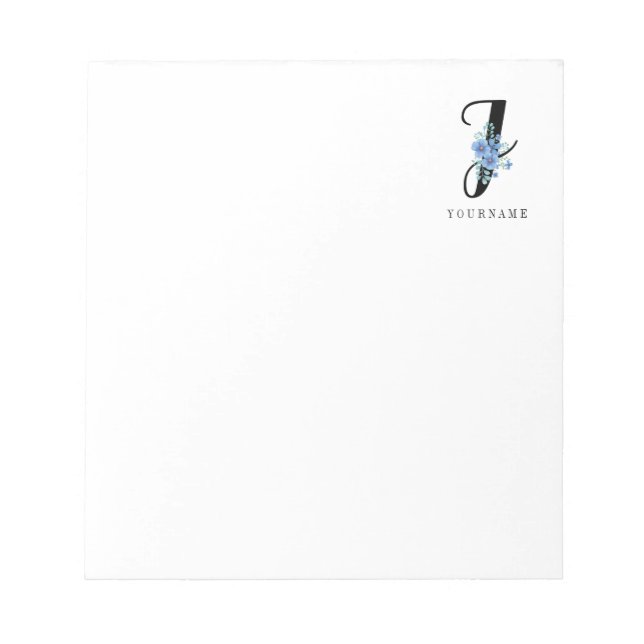 Bloc-note Floral Monogramme J Fleur bleu éclate (Devant)