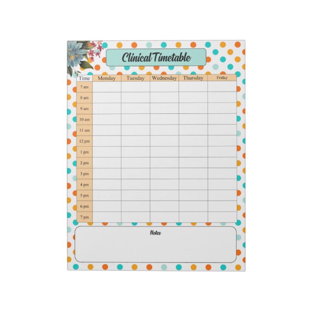 Bloc-note Floral Orange n Bleu_ Horaire clinique (Tourné)