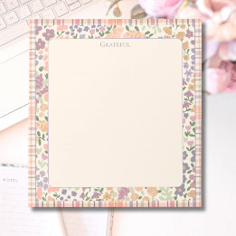 Bloc-note Floral Plaid “Grateful” Notepad –Pastel Stationery