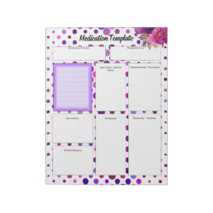 Bloc-note Floral Purple Pois _ Modèle de médicaments