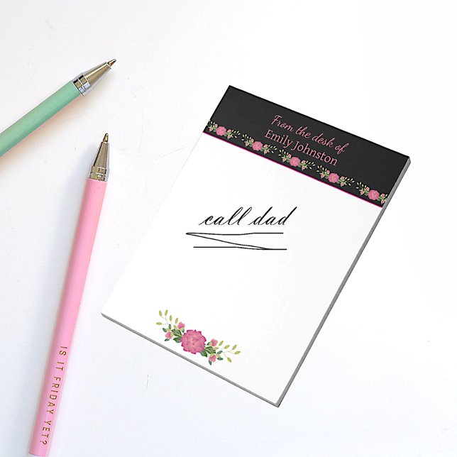 Bloc-note Floral rose et noir Personnalisé (Créateur téléchargé)
