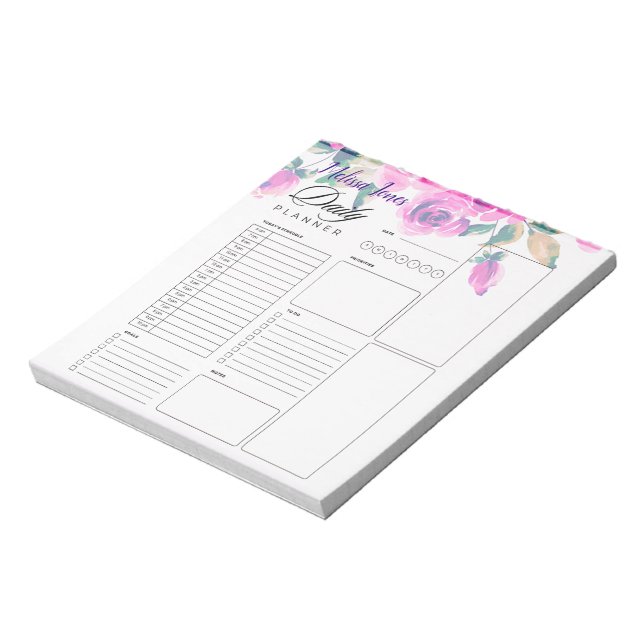 Bloc-note floral rose personnalisé planificateur quotidien p (Tourné)