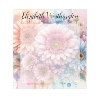 Bloc-note Floral watercolor monogram pink gerbera daisies