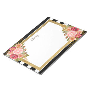 Bloc-note Flore d'or rose blanc sur mesure