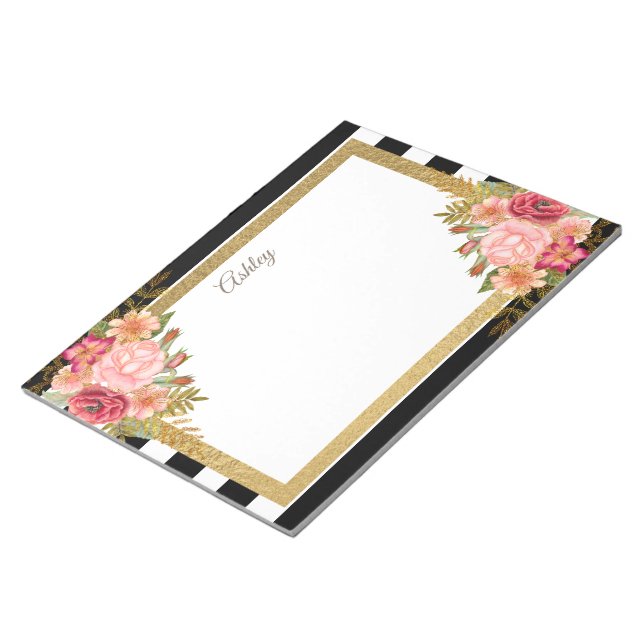 Bloc-note Flore d'or rose blanc sur mesure (Incliné)