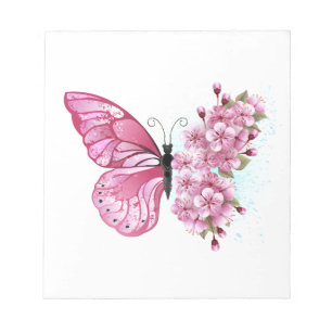 Bloc-note Flower Butterfly with Pink Sakura