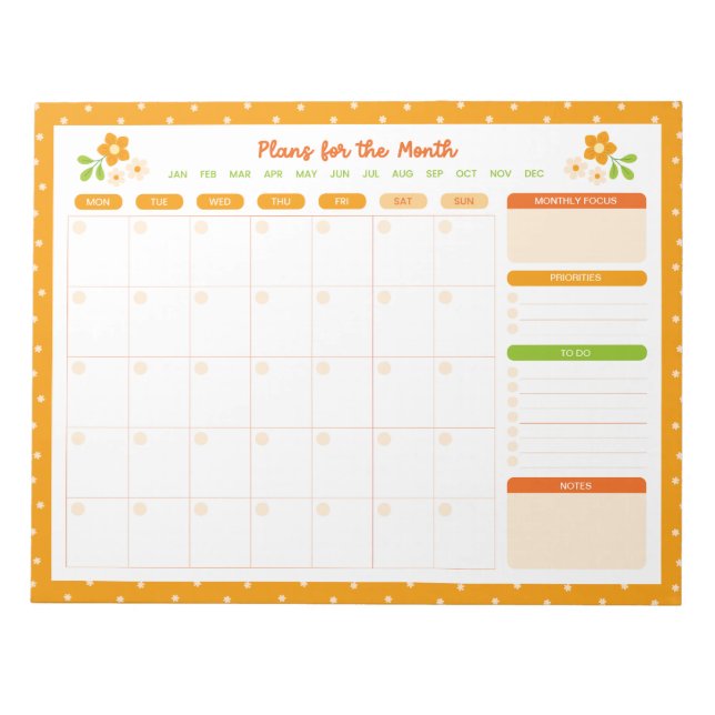 Bloc-note Flower Polka Dots Monthly Planner (Devant)