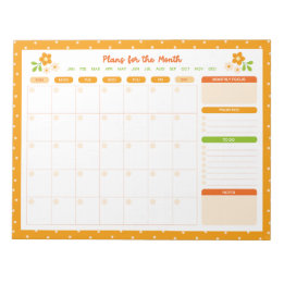 Bloc-note Flower Polka Dots Monthly Sunday Start Planner