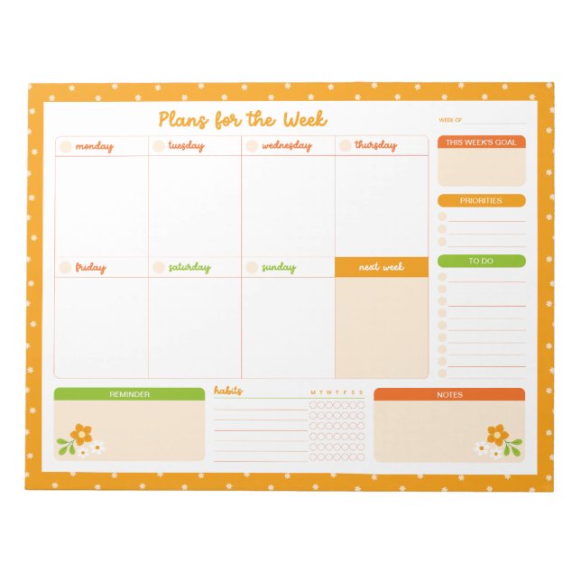 Bloc-note Flower Polka Dots Weekly Monday Start Planner (Devant)