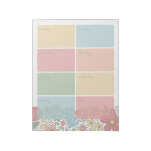 Bloc-note folk floral weekly planner calendar notepad