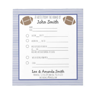 Bloc-note Football Marine Pinstripe School Note Excusez 1 en