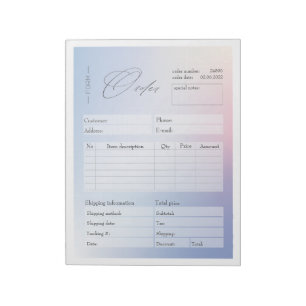 Bloc-note Formulaire de commande de dégradé bleu et rose