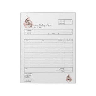 Bloc-note Formulaire de commande de facture de boulangerie d
