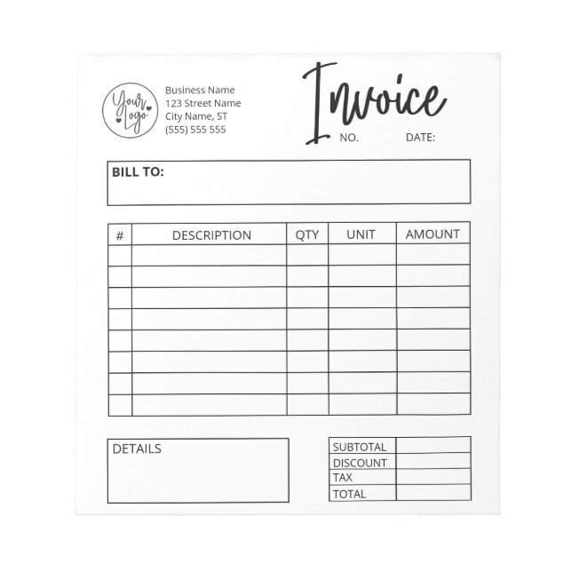 Bloc-note Formulaire de commande de facture Logo personnalis (Devant)