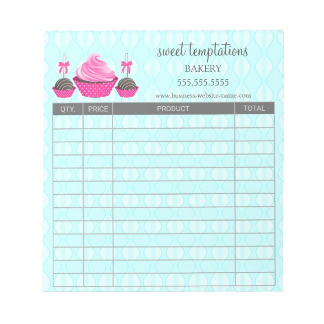 Bloc-note Formulaire de commande et reçu Aqua pour Cake Pops (Devant)