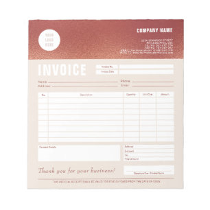 Bloc-note Formulaire de facture de logos or Rose personnalis