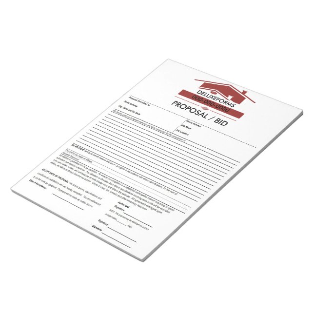 Bloc-note Formulaire de proposition de toiture rouge (Incliné)