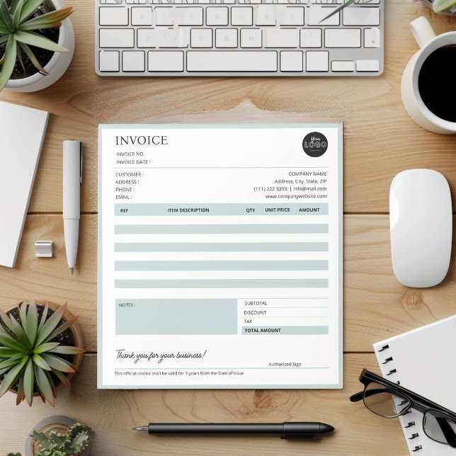 Bloc-note Formulaire de réception de facture professionnelle (Professional Business Invoice Sales Receipt Form Notepad desk top mock up)