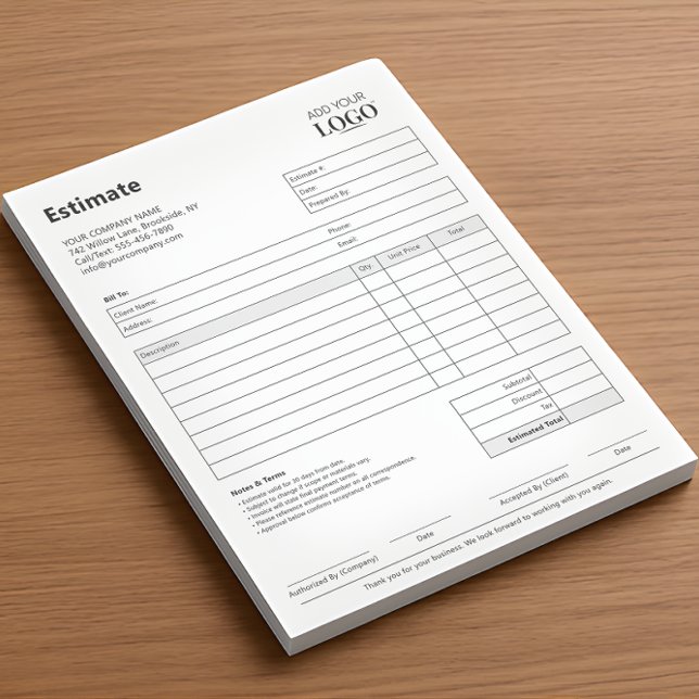 Bloc-note Formulaire d'estimation | Professionnel minimalist (Créateur téléchargé)