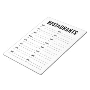 Bloc-note Formulaire d'organisation des restaurants