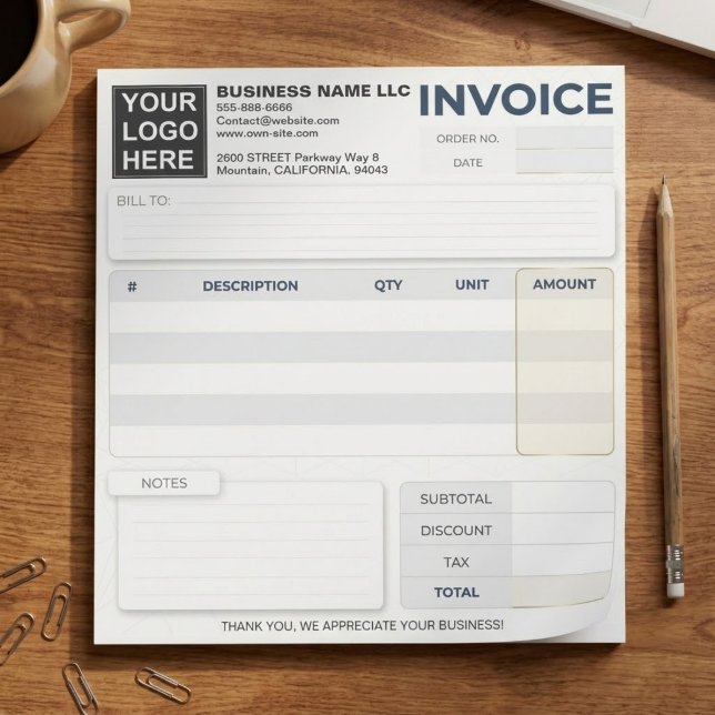Bloc-note Formulaires de commande de reçu de vente de factur (editable blank invoice form template, professional business cash receipt book, custom logo quotation)