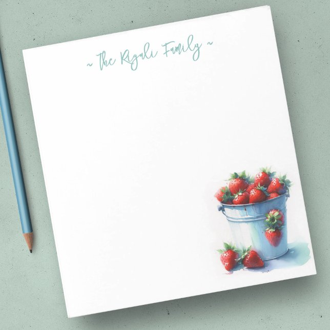 Bloc-note Fraises d'aquarelle Papeterie personnalisée (Strawberry notepads feature watercolor tin pint of strawberries farmhouse retro theme)