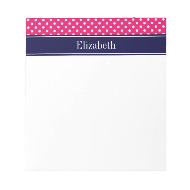 Bloc-note Framboise Blanc Pois Marine Nom bleu Monogramme (Devant)