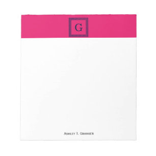 Bloc-note Framboise, Clé grecque bleue marine #1 Monogramme
