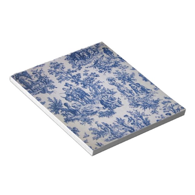 Bloc-note Française toile de jouy bleu et blanc élégant (Incliné)