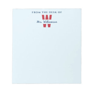 Bloc-note From The Desk Of Teacher Monogram Custom Name