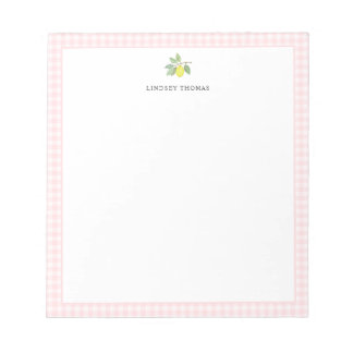 Bloc-note Frontière à carreaux rose citron personnalisée