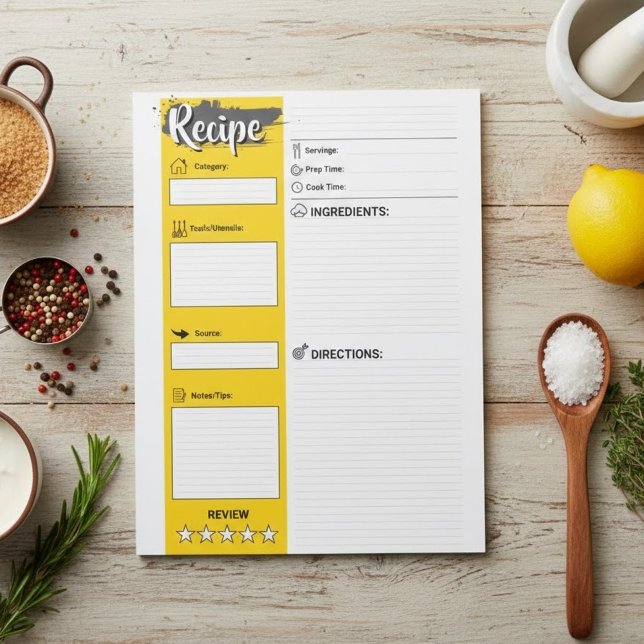 Bloc-note Full Size Cooking Papers | Blank Recipe Pages  (Personalized basic recipe pages, printable  cook papers)
