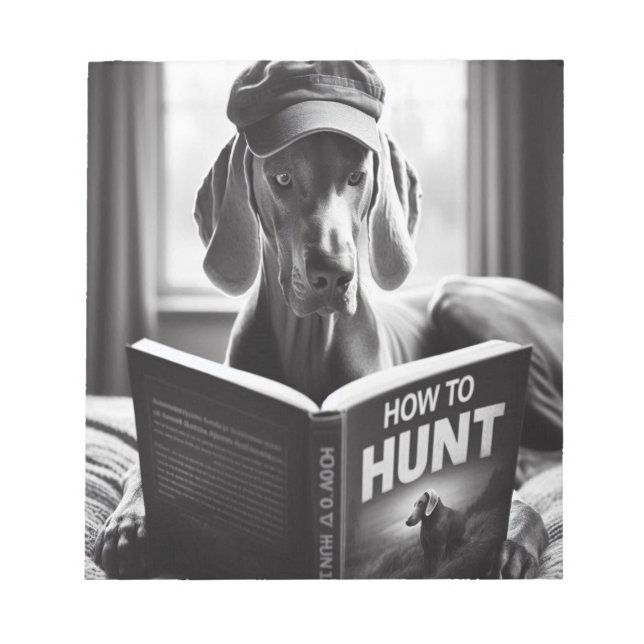 Bloc-note Funny Weimaraner Lire un livre sur la chasse (Devant)