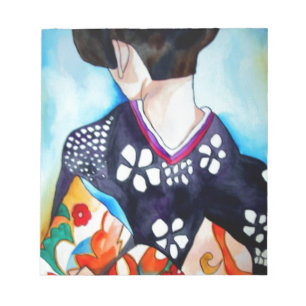 Bloc-note Geisha avec kimono bleu foncé peinture d'art origi