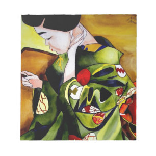 Bloc-note Geisha avec kimono vert olive