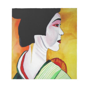 Bloc-note Geisha japonais avec kimono vert art original