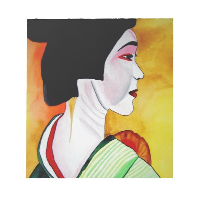 Bloc-note Geisha japonais avec kimono vert art original (Devant)