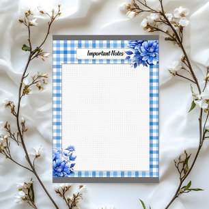 Bloc-note Gingham Floral Bleu _ Notes Importantes