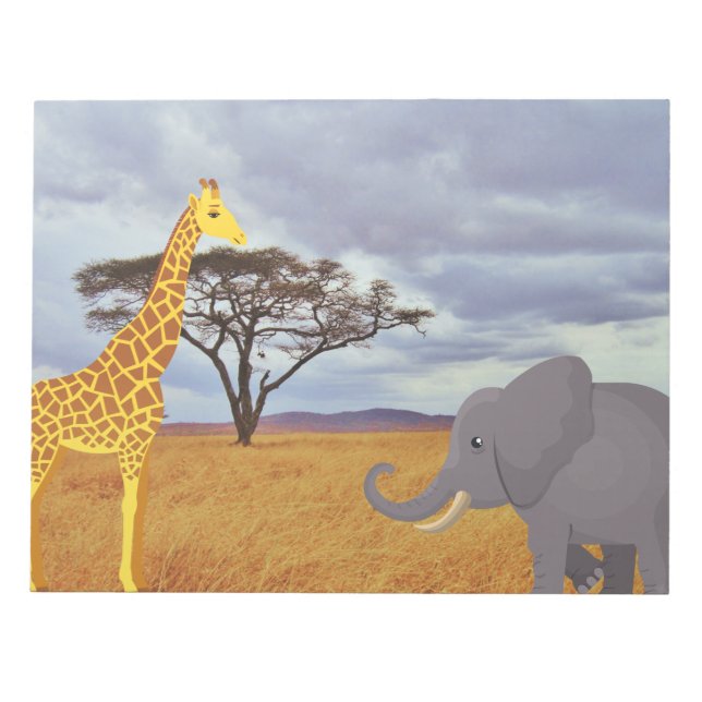Bloc-note girafe et éléphant dans le safari (Devant)