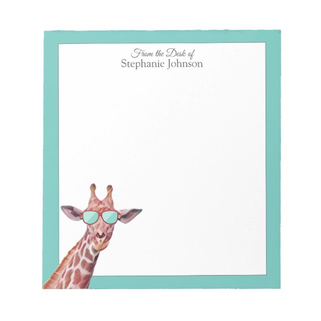 Bloc-note Giraffe Monogramme Turquoise du bureau du Modèle  (Devant)