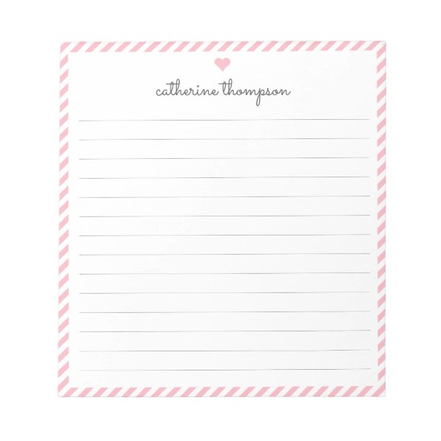 Bloc-note Girl Blush Pink Stripe Feminine Script Nom du coeu (Devant)
